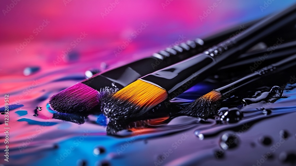 Vibrant Paintbrushes in a Colorful Swirl