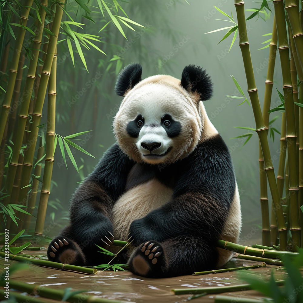 Obraz premium panda eating bamboo