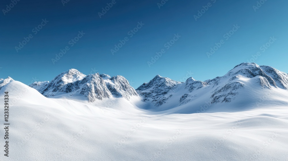 An expansive view of a mountain range blanketed in snow under a clear blue sky. An expansive view of a mountain range blanketed in snow under a clear blue sky.
