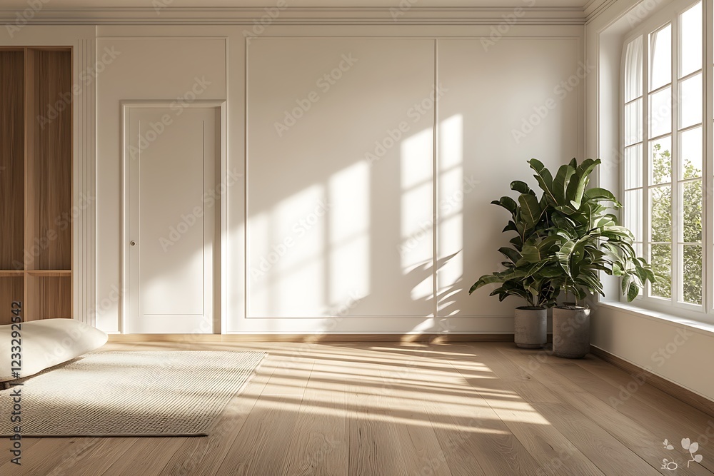 Fototapeta premium Inviting Scandinavian Interior Design Showcased in 3D Rendered Empty Room 
