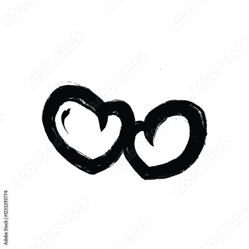 Two Intertwined Hearts Painted In Black Ink