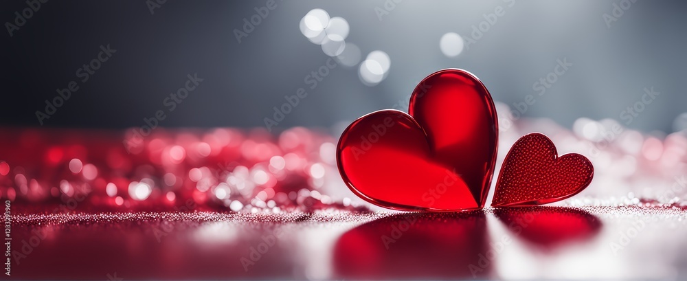 Obraz premium Red heart on a grey background, valentine day banner, copy space header, background for greeting card or invitations