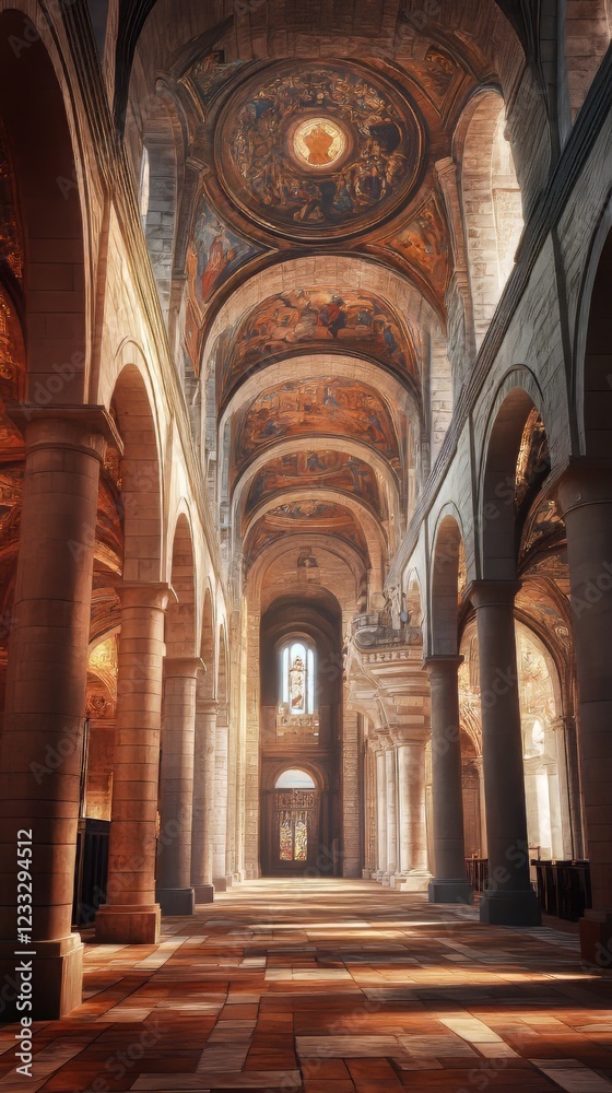 Obraz premium Sunlit basilica nave and altar