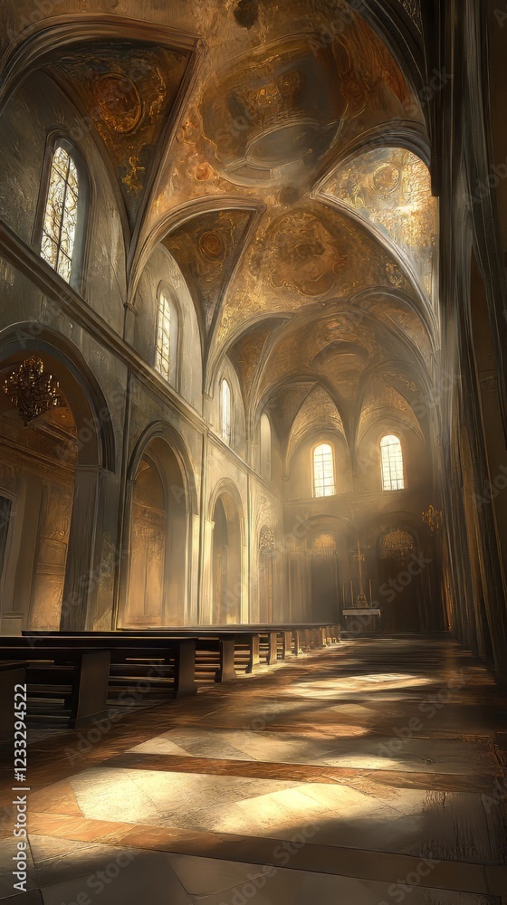 Obraz premium Sunlit Church Interior Grandeur