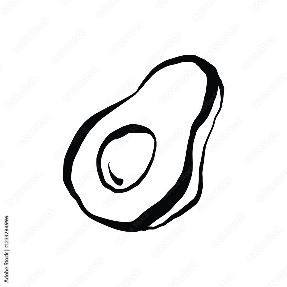 A Simple Line Drawing Of A Halved Avocado A Simple Line Drawing Of A Halved Avocado