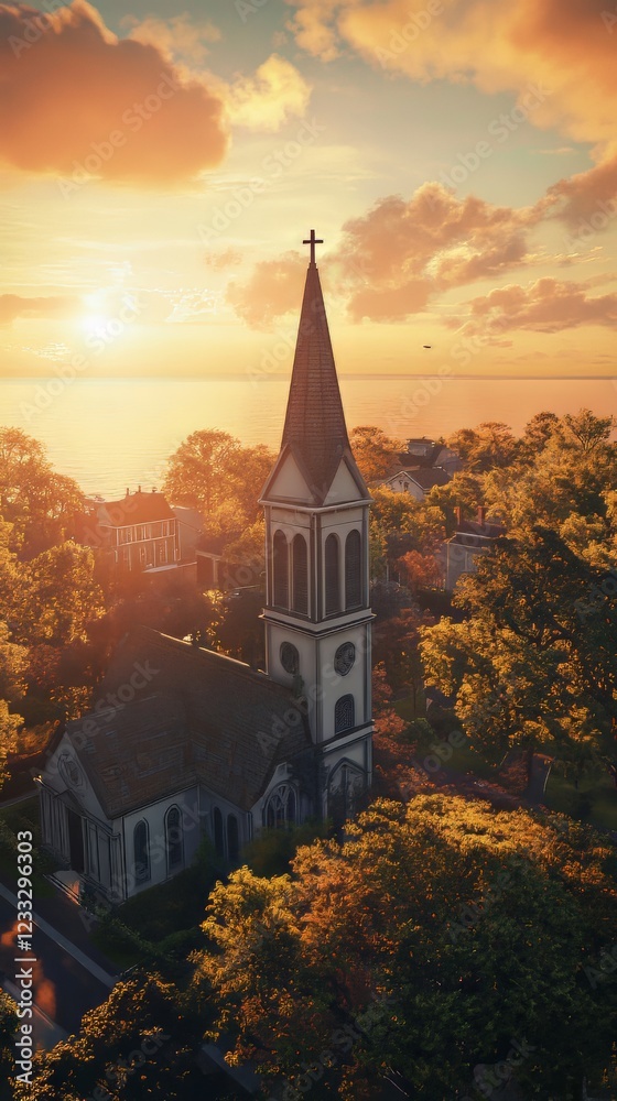 Fototapeta premium Church at sunset by the sea