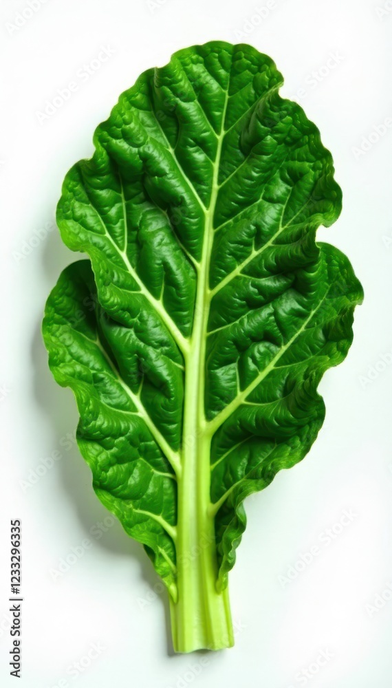 Fresh green kale leaf on white background, with delicate veins and tender edges, healthy food, nature Fresh green kale leaf on white background, with delicate veins and tender edges, healthy food, nature