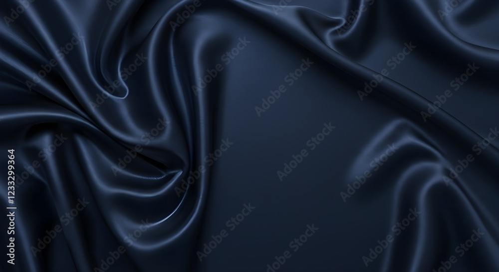 Fototapeta premium Satén de seda azul oscuro. Fondo de lujo azul marino. Fondo elegante. Suaves pliegues ondulados. Fondo de satén de seda azul marino con ondas elegantes