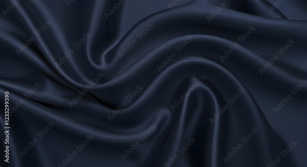 Fototapeta premium Satén de seda azul oscuro. Fondo de lujo azul marino. Fondo elegante. Suaves pliegues ondulados. Fondo de satén de seda azul marino con ondas elegantes