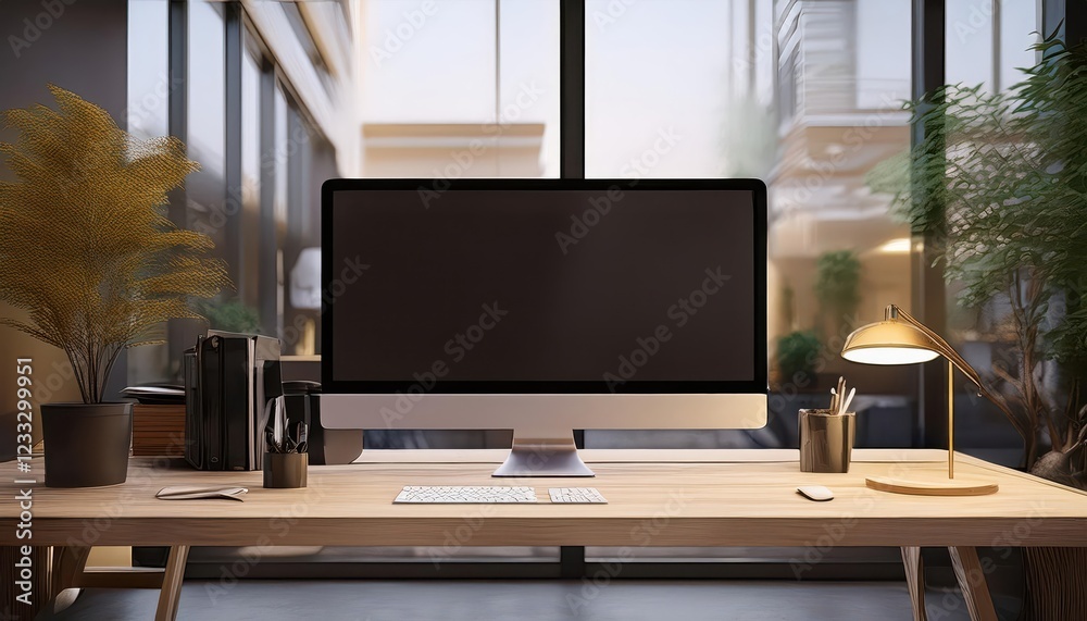 Sleek and Sophisticated Modern Office Workspace Showcasing a HighTech Setup, Embracing Minimalist Design Elements for Enhanced Productivity Sleek and Sophisticated Modern Office Workspace Showcasing a HighTech Setup, Embracing Minimalist Design Elements for Enhanced Productivity