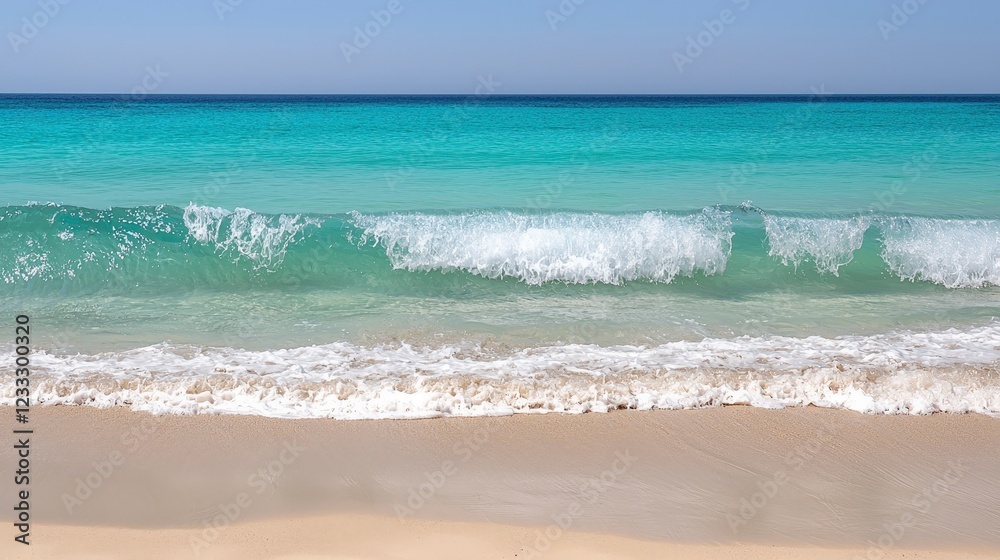 Serene Ocean Waves Gently Crashing on Sandy Beach Shoreline Serene Ocean Waves Gently Crashing on Sandy Beach Shoreline