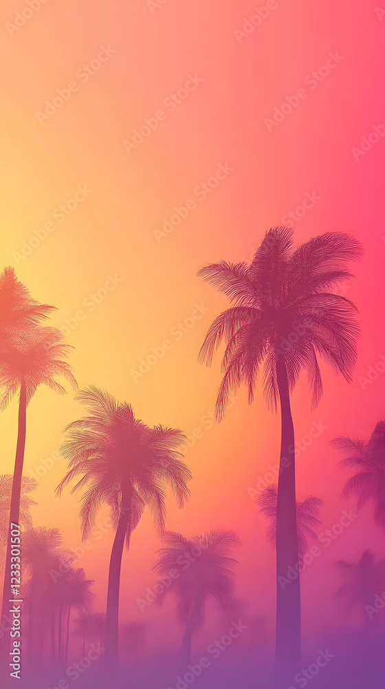 Obraz premium Swaying Palm Silhouettes Enveloped by a Fiery Sunset