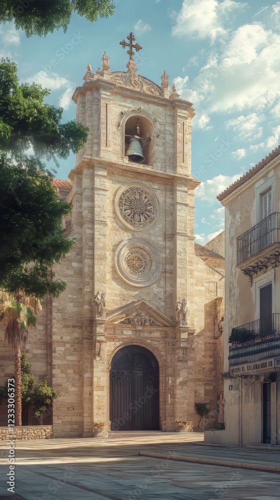 Ancient church tower in sunlight Ancient church tower in sunlight