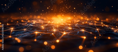 Abstract representation of interconnected data points with glowing particles in a dark space