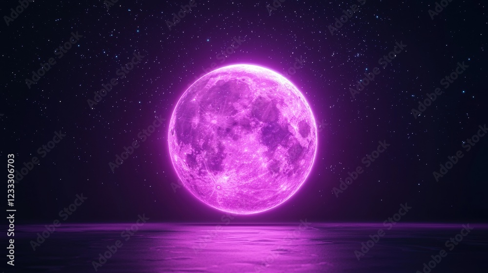 Fototapeta premium Vibrant pink moon illuminating a starry night sky