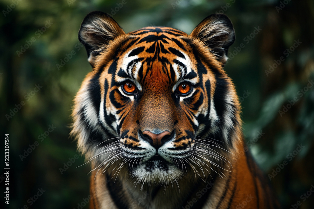 Fototapeta premium Majestic Bengal tiger with fiery orange eyes