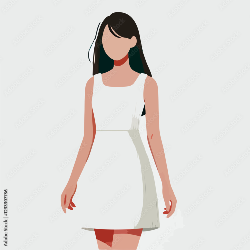 Simple Illustration of a Young Woman in a White Dress Illustration
