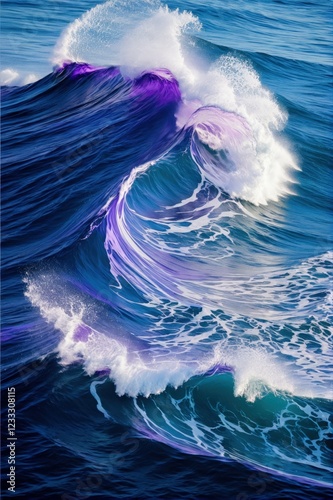 Energetic blue and white paint strokes shaping dynamic wave texture 