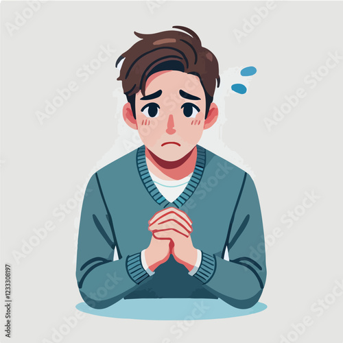 Young Man Feeling Sad and Worried Illustration