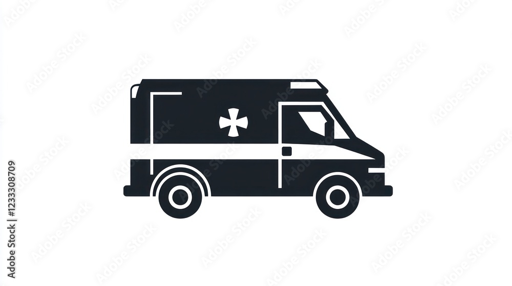 Ambulance side view, emergency medical service, white background, healthcare icon Ambulance side view, emergency medical service, white background, healthcare icon