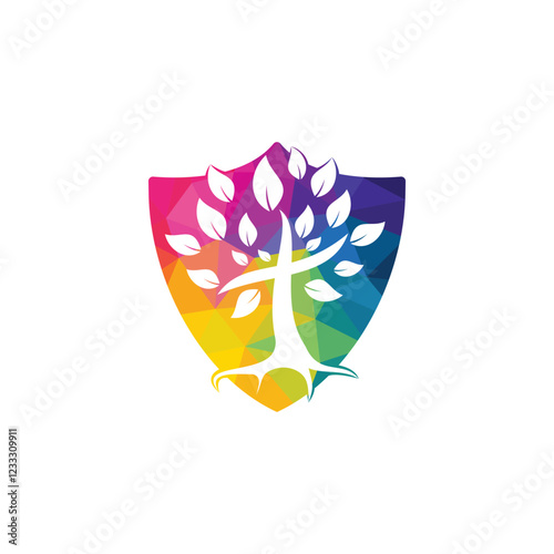 Tree religious cross symbol icon vector design.