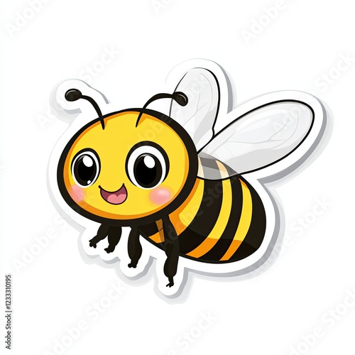 A cute sticker of a bee with a cute smile on a white background