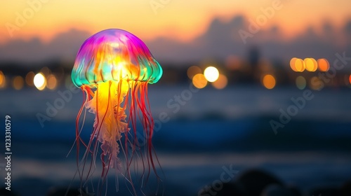 Wallpaper Mural Vibrant jellyfish glows at sunset, a mesmerizing spectacle of nature's artistry. Torontodigital.ca