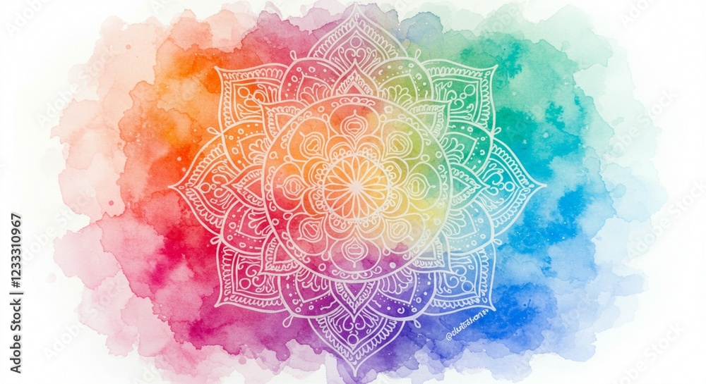 Vibrant Rainbow Watercolor Mandala Design Spiritual Art Yoga Background Vibrant Rainbow Watercolor Mandala Design Spiritual Art Yoga Background