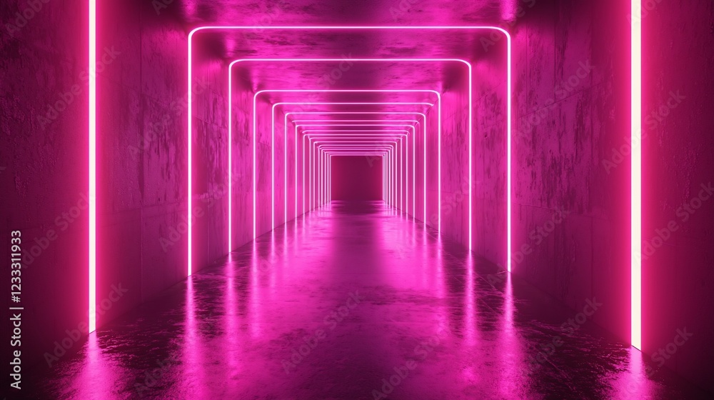 Pink Neon Lights Illuminate A Futuristic Corridor Pink Neon Lights Illuminate A Futuristic Corridor