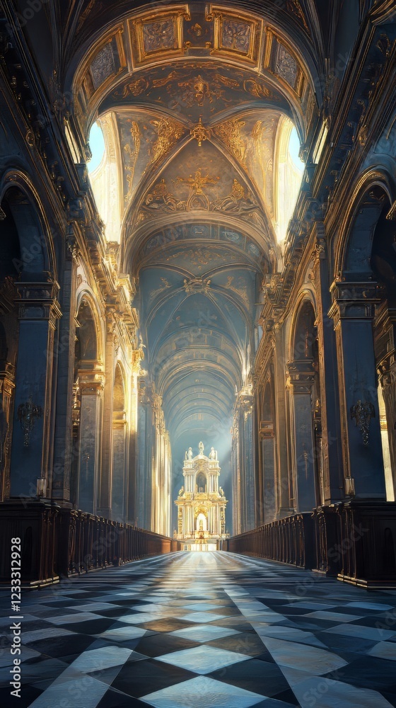 Fototapeta premium Sunlit Cathedral Nave