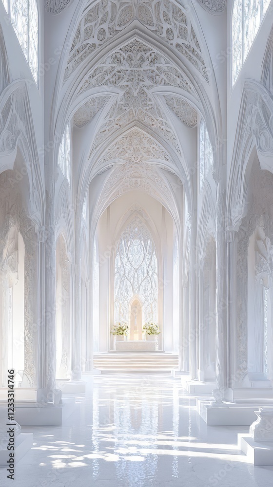 Serene white chapel bathed in light Serene white chapel bathed in light