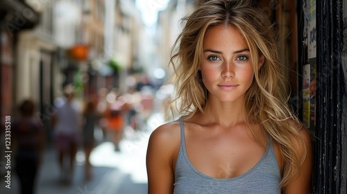 Young Woman with Freckles Poses in City Street Free Download Young Woman with Freckles Poses in City Street - GFXLoad