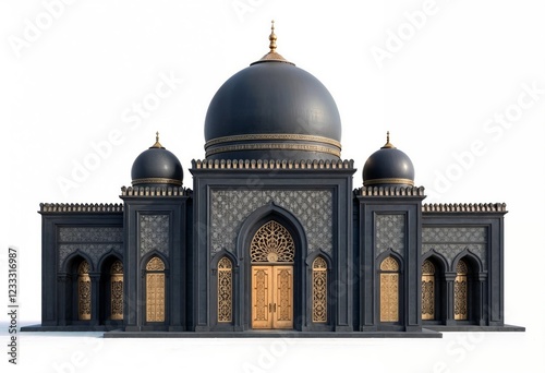 Black mosque with a prominent dome islamic building photo