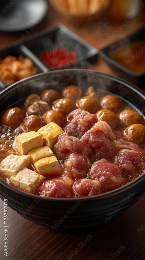 Steaming Beef Hot Pot with Tofu and Mushrooms Steaming Beef Hot Pot with Tofu and Mushrooms