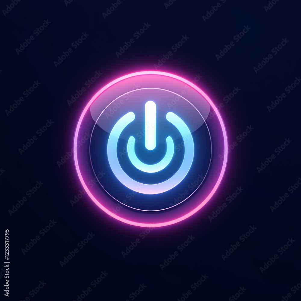 Glowing Power Symbol Icon in Neon Colors with Sleek Circular Design Against a Dark Background Glowing Power Symbol Icon in Neon Colors with Sleek Circular Design Against a Dark Background