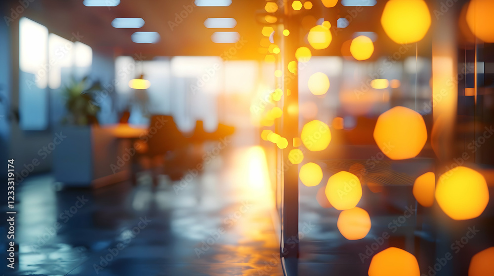 A warm-lit office space with blurred bokeh lights, creating a cozy atmosphere. A warm-lit office space with blurred bokeh lights, creating a cozy atmosphere.