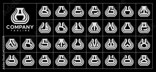 Simple line vase shape letter A-Z initial logo set