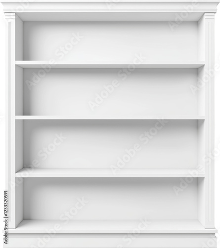 Empty white 4-shelf bookcase