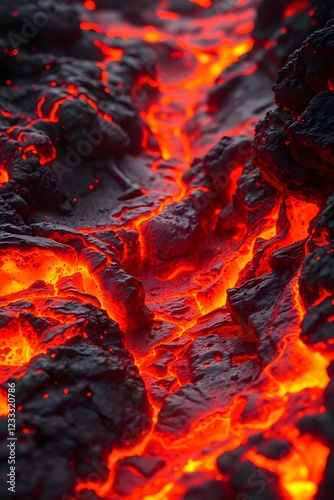 Glowing lava swirls with fiery intensity against a misty backdrop.
