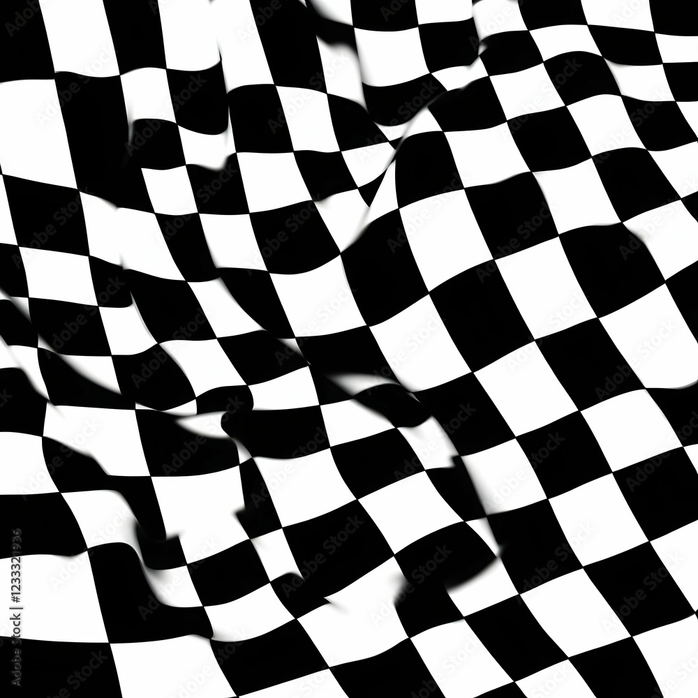 Obraz premium Dynamic Black And White Checkered Pattern Flowing In Waves Creating A Visual Rhythm