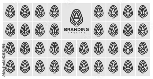 Rounded abstract leaf letter A-Z logo bundle