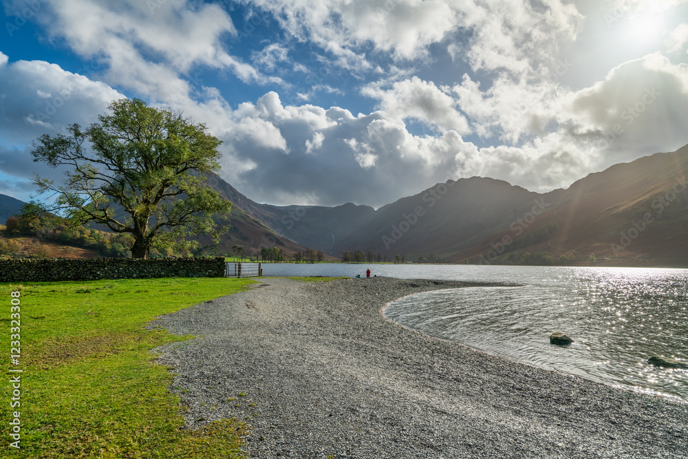 Fototapeta premium Buttermere Lake overlooking haystacks peack in Lake District. UK