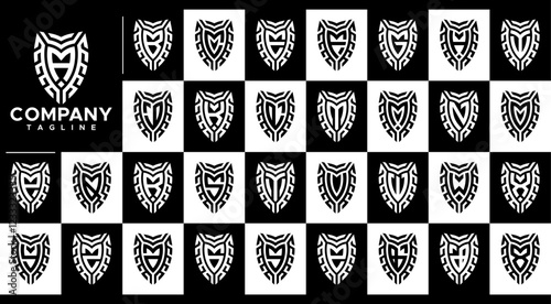Stripe line shield initial A-Z letter logo set