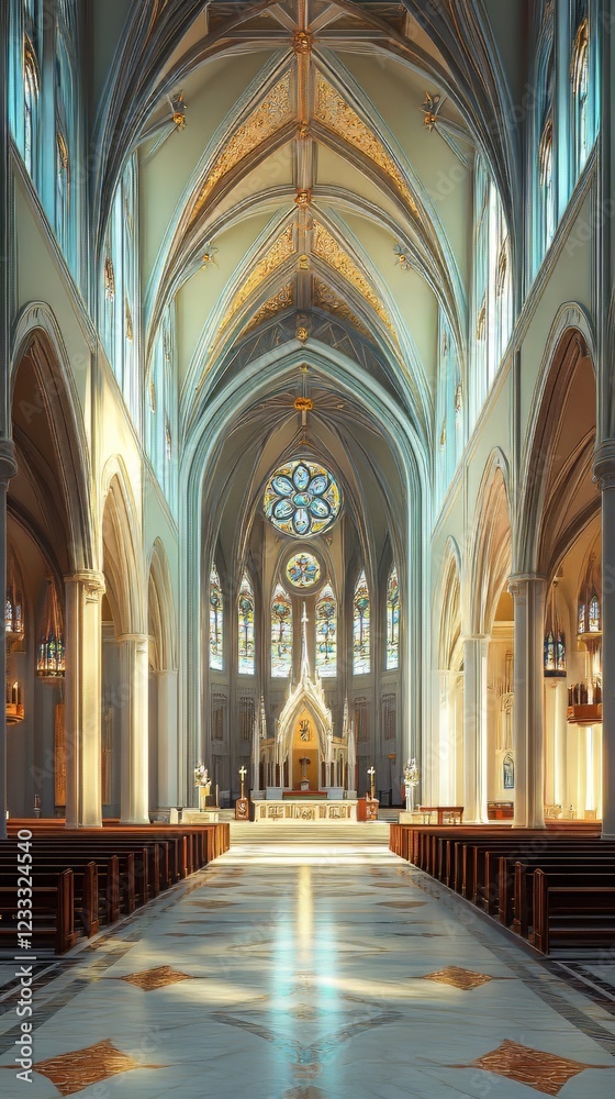 Obraz premium Sunlight streams into a grand cathedral.