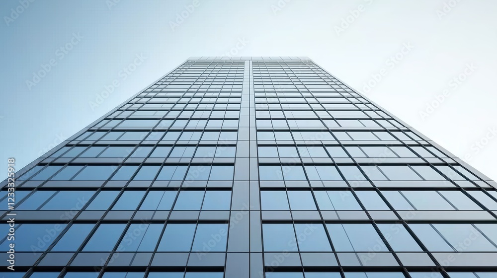Modern Glass Skyscraper with Blue Sky Background Modern Glass Skyscraper with Blue Sky Background