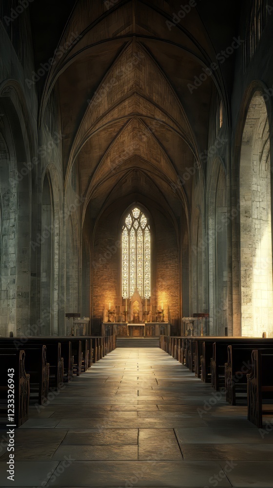 Fototapeta premium Tranquil cathedral bathed in sunlight