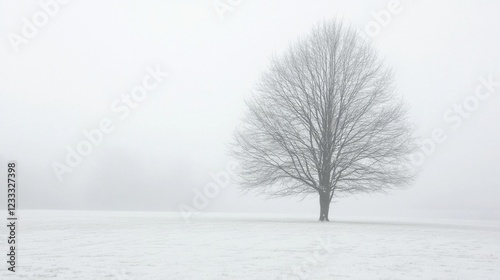 Wallpaper Mural A solitary tree stands in a snowy field, surrounded by dense fog, evoking a serene winter atmosphere Torontodigital.ca