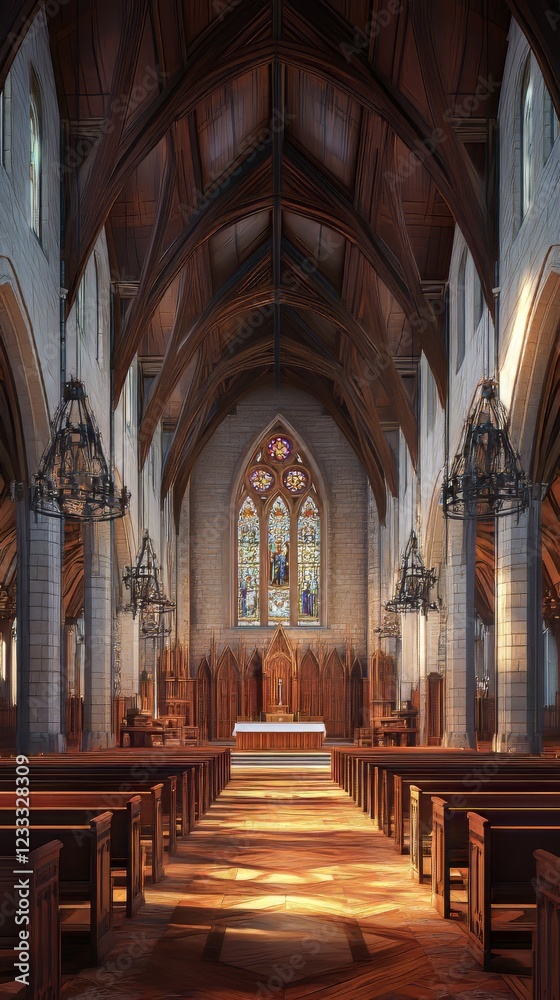 Fototapeta premium Sunlight streams into a grand cathedral.