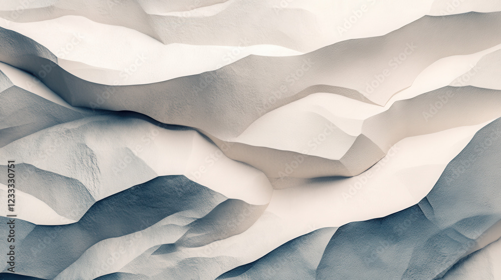 Fototapeta premium Textured Waves: Abstract image of sculpted, undulating forms in shades of off-white and grey, evoking a sense of fluidity and movement. The interplay of light and shadow creates depth and texture. 