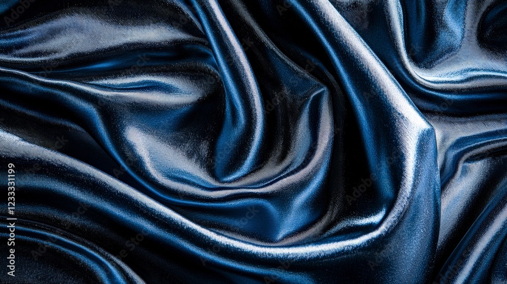 Fototapeta premium Luxurious Deep Blue Satin Fabric Draped with Soft Texture